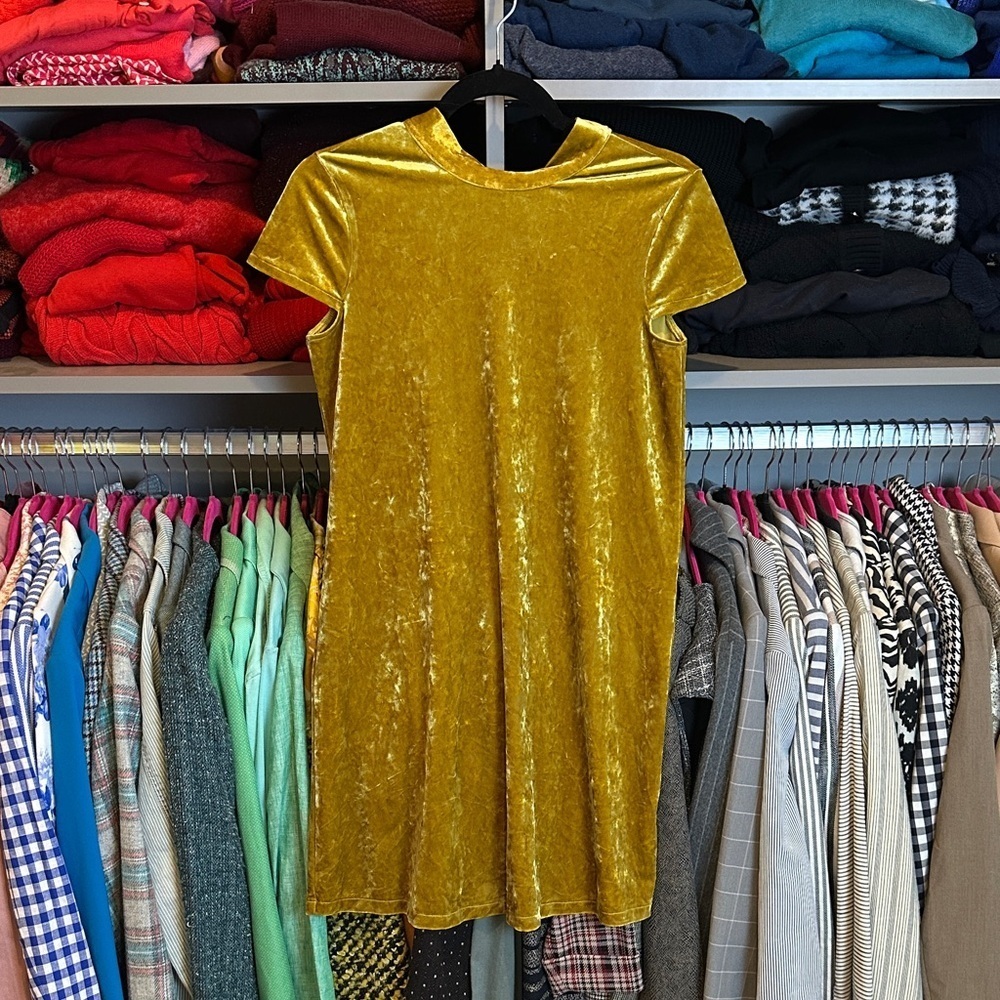 Madewell chartreuse crushed velvet short sleeve tie back dress size XXS NWOT